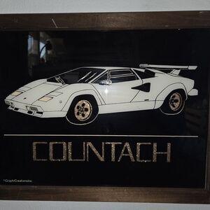 Lamborghini Countach White and Gold Retro Poster